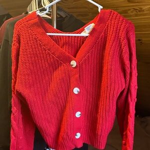 Jessica Simpson Red Chunky V-Neck Button Cardigan